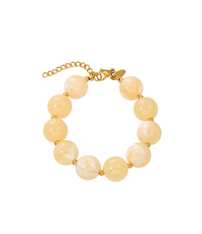 By Shir Armband Luxe Kralen Geel Met Verstelbare Sluiting Van Verguld Edelstaal Voor Polsmaat 16 Tot 18,5 Cm