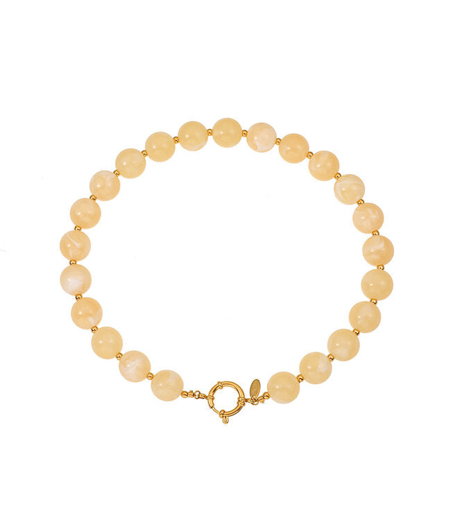 By Shir Ketting Luxe Kralen Geel Met Vergulde Sluiting Totale Lengte Ongeveer 44 Cm
