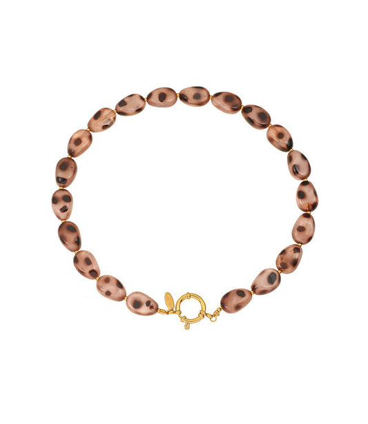 Beige Luxe Ketting Van Ovale Kralen Met Sluiting Van Verguld Edelstaal Totale Lengte Ongeveer 44 Cm