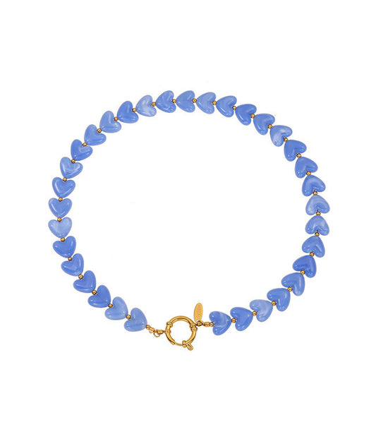 By Shir Ketting Luxe Hart Kralen Met Verguld Edelstaal Sluiting Blauwe Harten Sieraad 44 Cm Lang