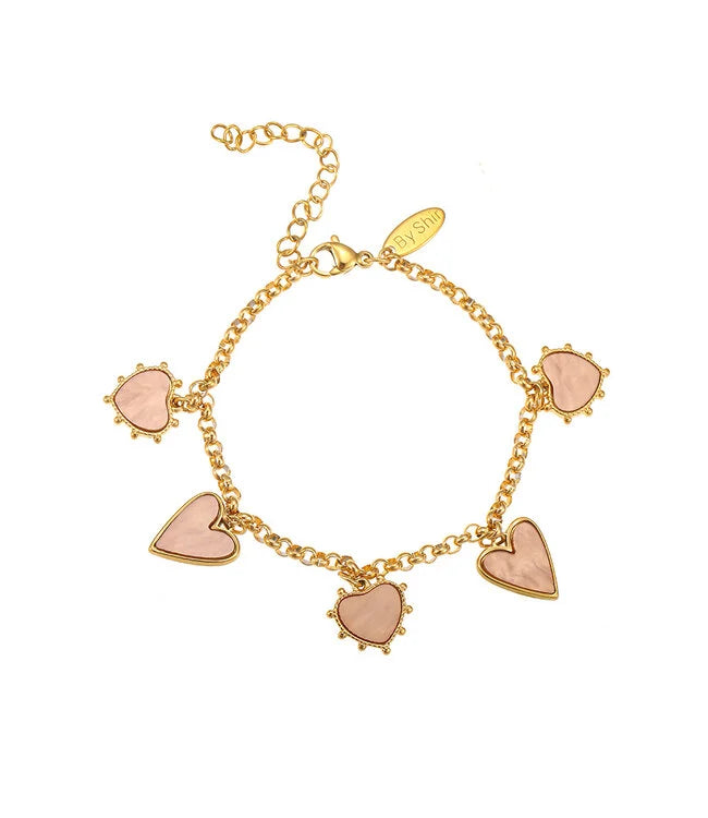 By Shir Armband Luxe Hart Bruin Bedel Armband Met Hartjes Van Edelstaal Verguld Zomercollectie