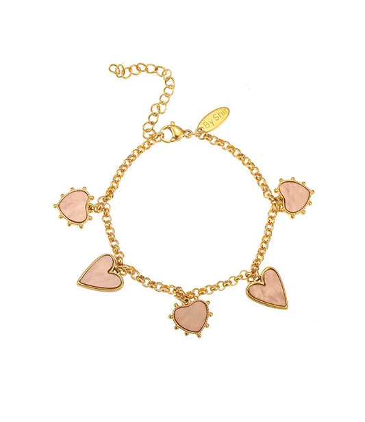 By Shir Armband Luxe Hart Bruin Bedel Armband Met Hartjes Van Edelstaal Verguld Zomercollectie