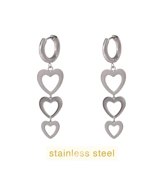 Day And Eve Lange Hartvormige Oorringen Zilver Van Roestvrij Staal Voor Dagelijks Draagcomfort