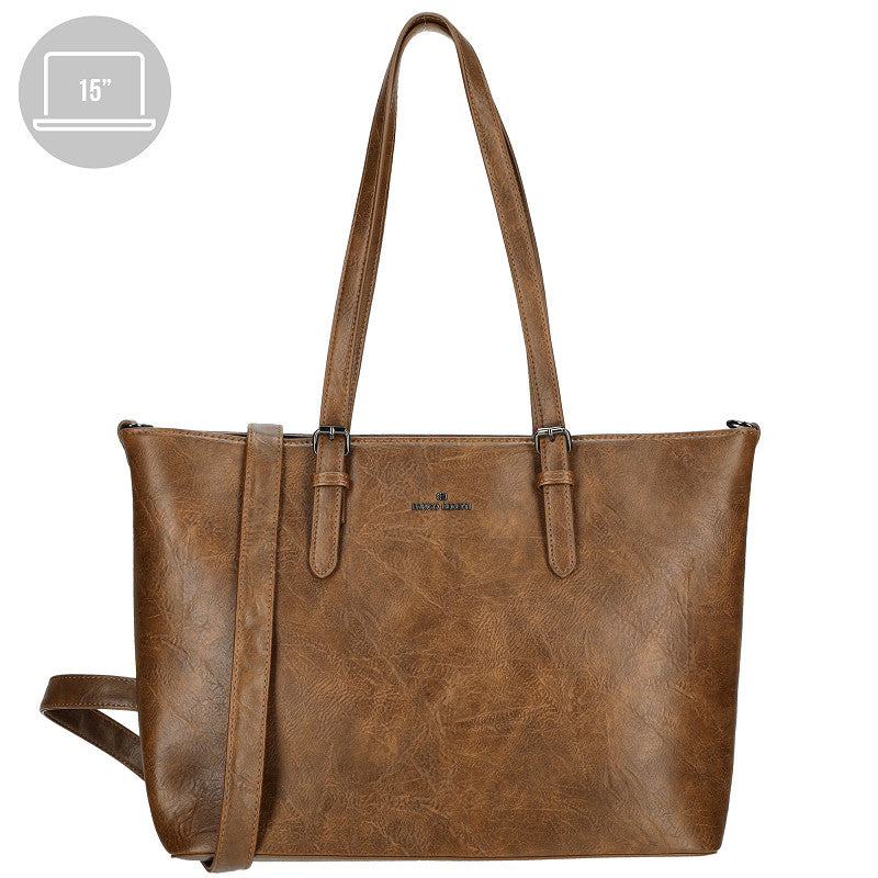 Julia Shopper Laptop 15 Inch Cognac PU Laptoptas Met Ruime Binnenvakken En Afmetingen 42x14,5x30 Cm
