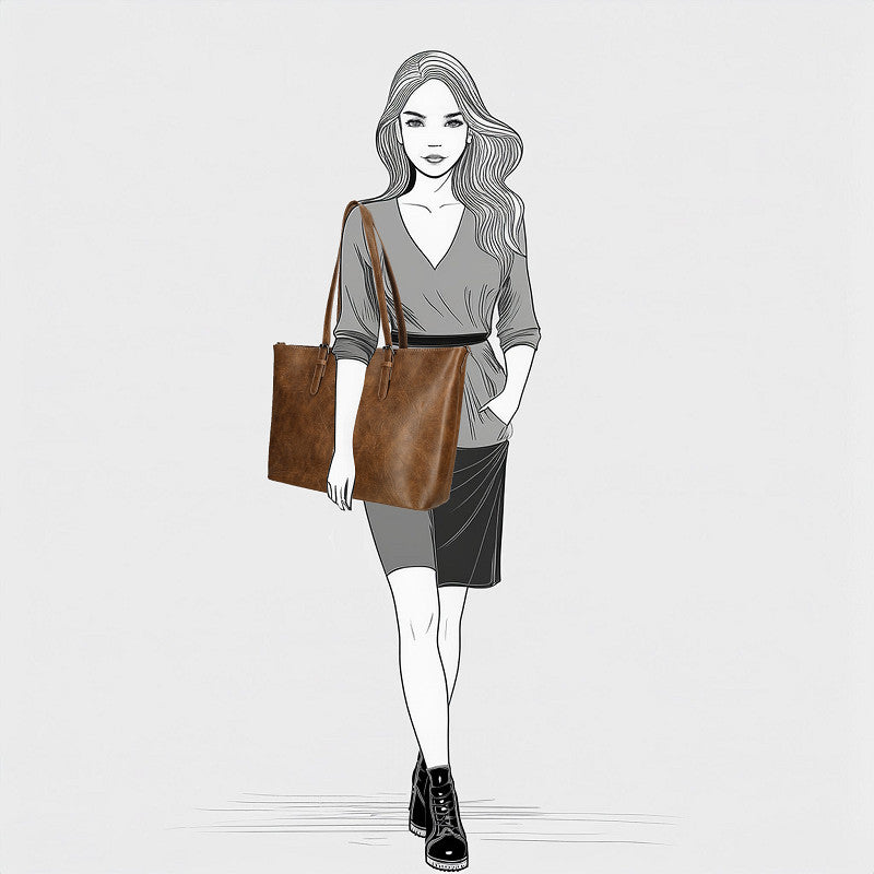 Julia Shopper Laptop 15 Inch Cognac PU Laptoptas Met Ruime Binnenvakken En Afmetingen 42x14,5x30 Cm