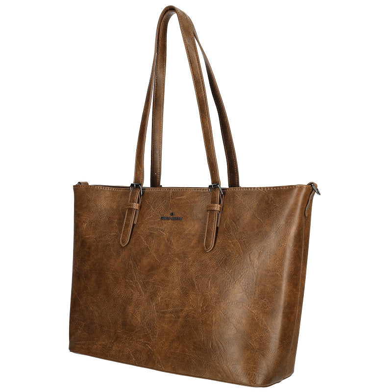 Julia Shopper Laptop 15 Inch Cognac PU Laptoptas Met Ruime Binnenvakken En Afmetingen 42x14,5x30 Cm