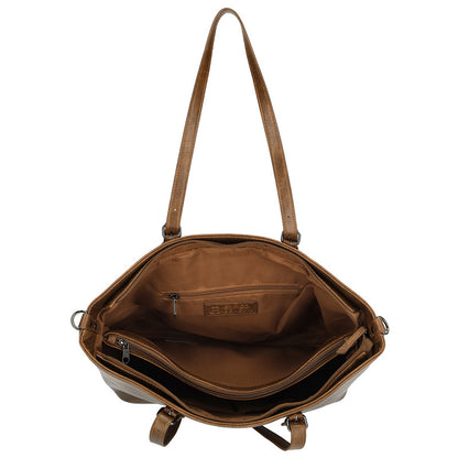 Julia Shopper Laptop 15 Inch Cognac PU Laptoptas Met Ruime Binnenvakken En Afmetingen 42x14,5x30 Cm
