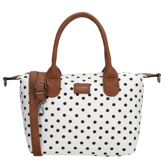 Charm london buckingham handtas wit met zwarte dots