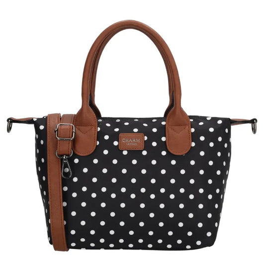 Charm London Buckingham Handtas Zwart met Witte Dots