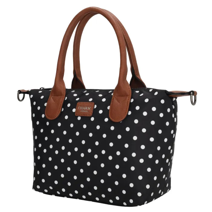 Charm London Buckingham Handtas Zwart met Witte Dots