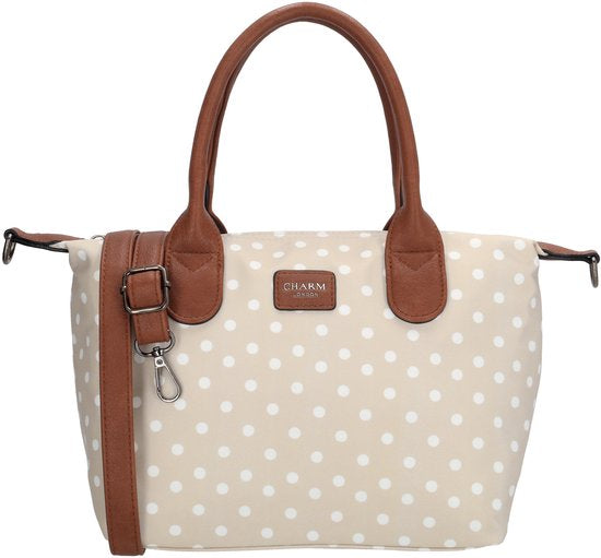 Charm london buckingham handtas beige met witte dots