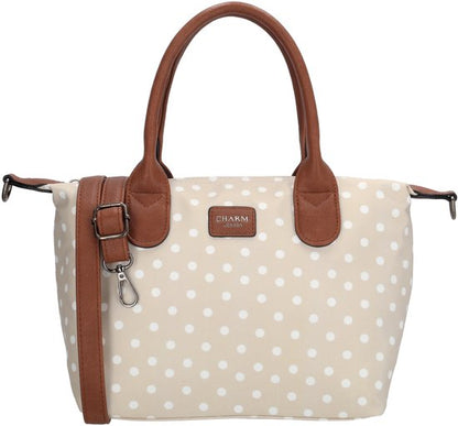 Charm london buckingham handtas beige met witte dots