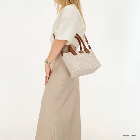 Charm london buckingham handtas beige met witte dots