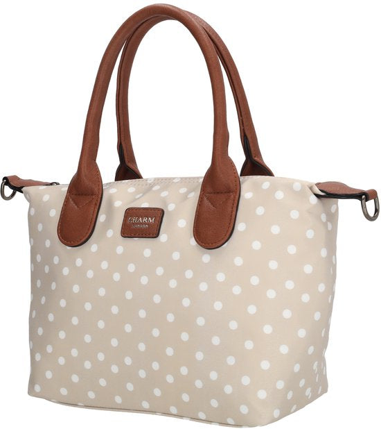 Charm london buckingham handtas beige met witte dots