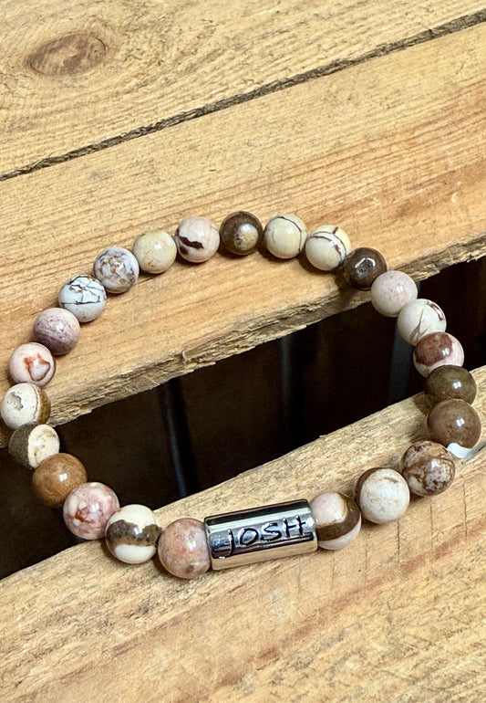 Josh Kralenarmband Beige Bruin Natuursteen