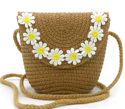 Woven Kids Bag Flowers Brown