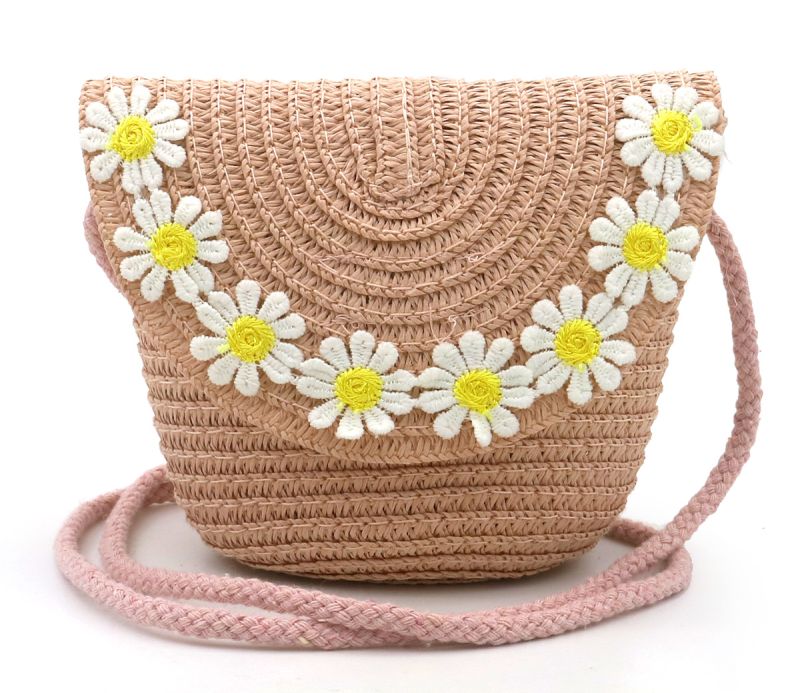 Woven Kids Bag Flowers Pink
