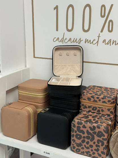 Sieradendoosje Khaki Reisformaat 9,5 x 9,5 x 5 cm Compact