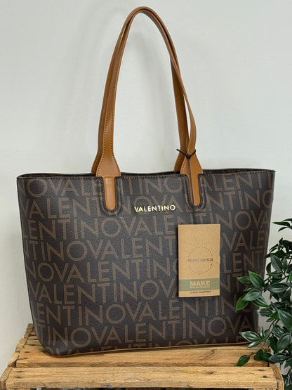 Valentino shopper Regina met tekst bruin
