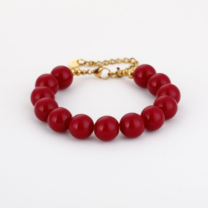 Kralen Armband Bordeaux Rood Van Roestvrij Staal Instelbare Lengte 16 Tot 19 Cm Comfortabel