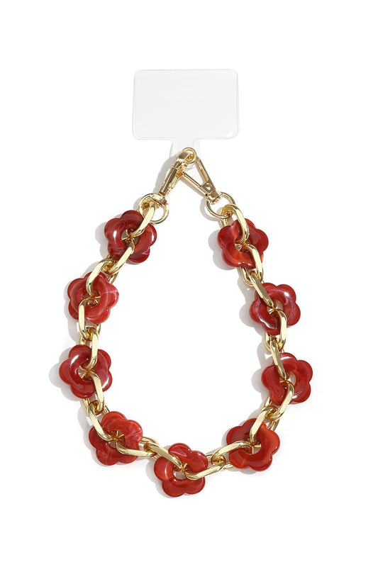 Telefoonkoord Acryl Bloemen Bordeaux Lengte 34 Cm Trendy Accessoire Voor Smartphone