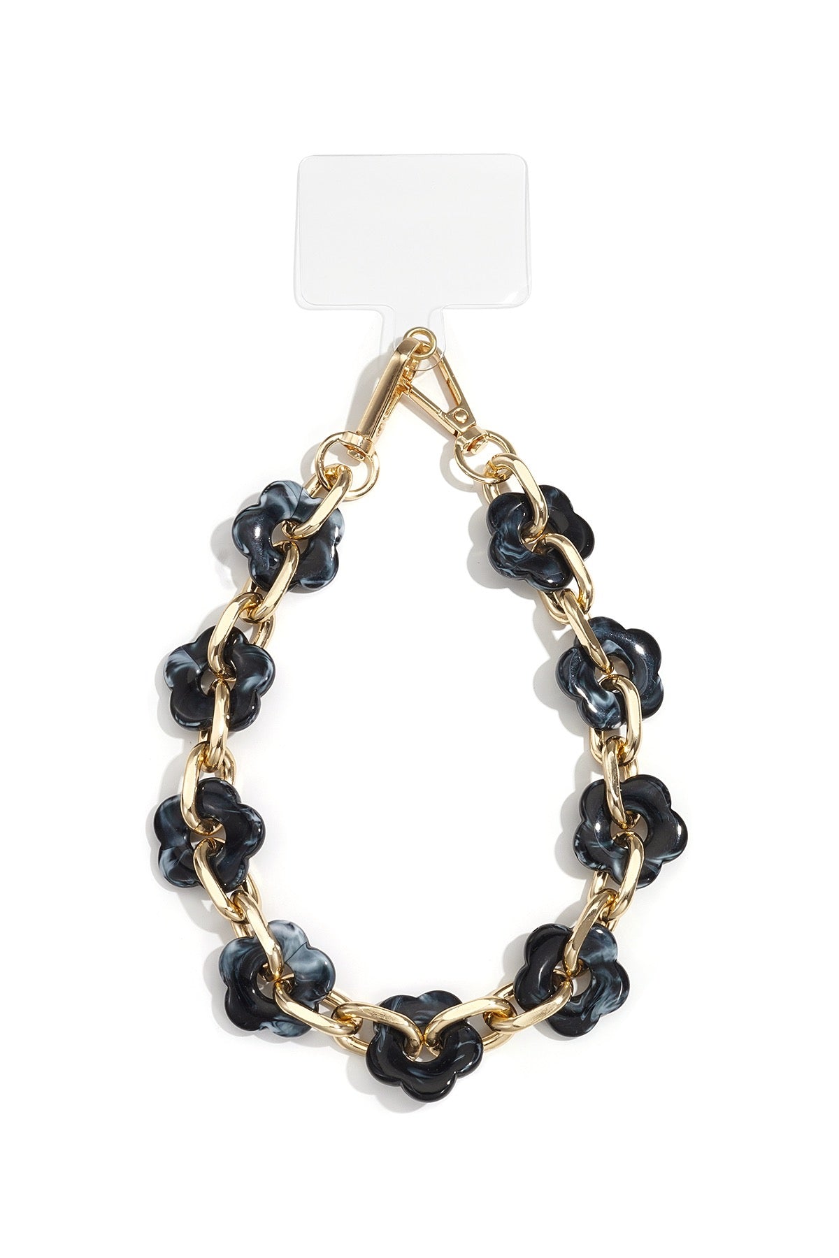 Telefoonkoord Acryl Met Bloemenpatroon Zwart En Wit Lengte 34 Cm Trendy Accessoire Voor Smartphone En Tablet