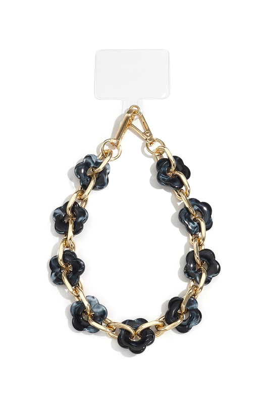 Telefoonkoord Acryl Met Bloemenpatroon Zwart En Wit Lengte 34 Cm Trendy Accessoire Voor Smartphone En Tablet