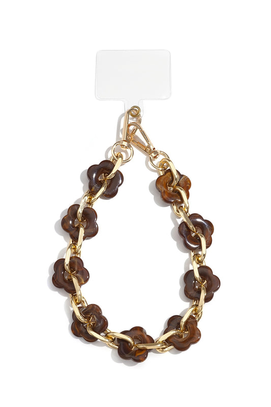 Telefoonkoord Acryl Met Bloemen Donkerbruin Trendy Design Lengte 34 Cm Voor Dagelijks Gebruik En Bescherming