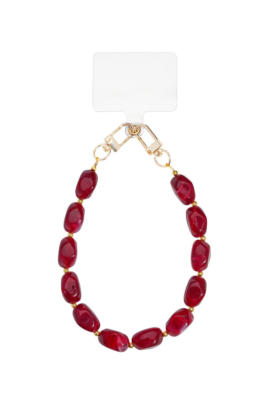 Telefoonkoord Van Acryl Kralen Bordeaux Kleur Met Lengte Van 34 Cm Voor Stijl En Draagcomfort