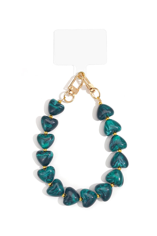 Trendy Telefoonkoord Acryl Met Hartjes Donkergroen Lengte 32 cm Voor Smartphone Accessoires