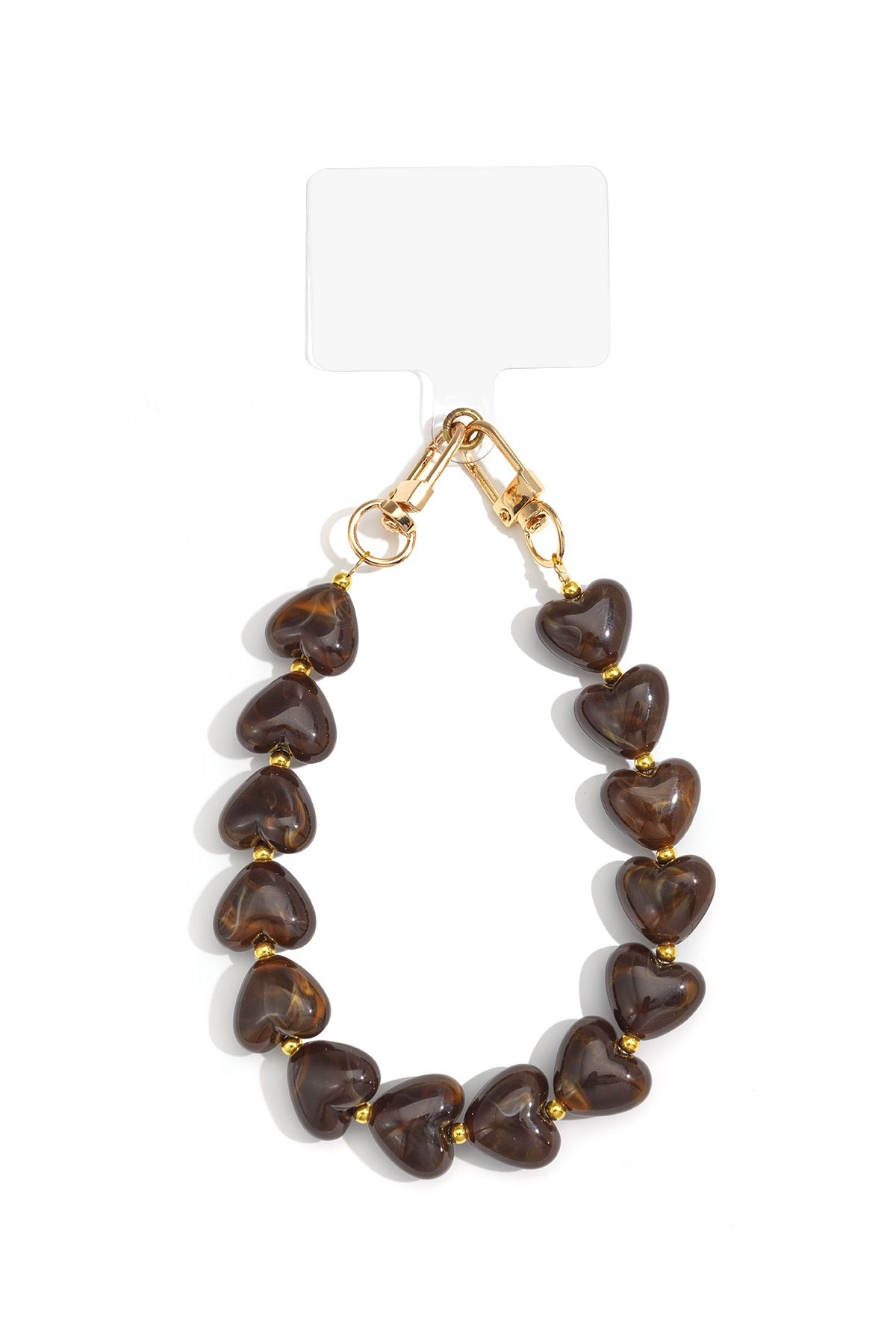 Telefoonkoord Acryl Hartjes Donkerbruin Lengte 32 cm Trendy Telefoon Accessoire Voor Smartphone En Mobiel