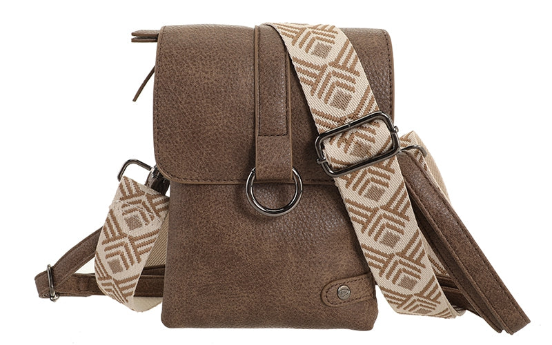 HARTFORD DARK CAMEL TELEFOON- EN SCHOUDERTASJE