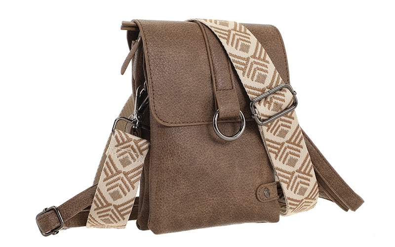 HARTFORD DARK CAMEL TELEFOON- EN SCHOUDERTASJE