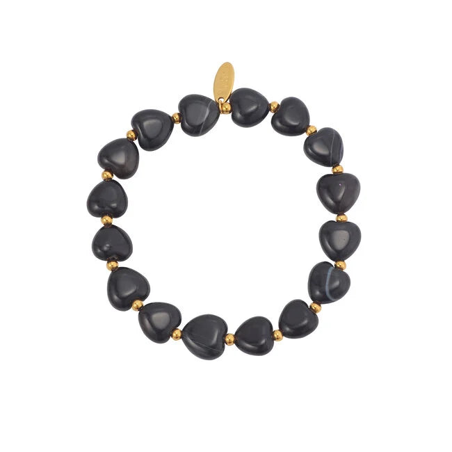 BY SHIR Armband Luxe Hart Zwart Agaat Met Elastiek Voor Een Verfijnde Tijdloze Look