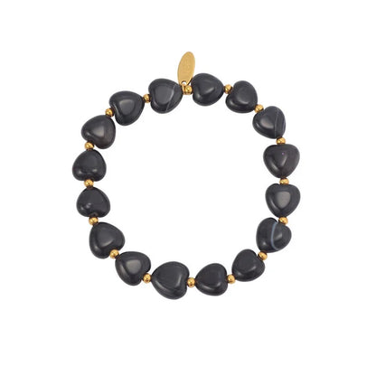 BY SHIR Armband Luxe Hart Zwart Agaat Met Elastiek Voor Een Verfijnde Tijdloze Look