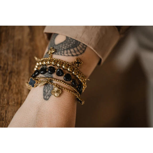 BY SHIR Armband Luxe Hart Zwart Agaat Met Elastiek Voor Een Verfijnde Tijdloze Look