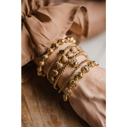 By Shir Armband Luxe Hart Picture Jasper Goud Met Elastiek Comfortabel Draagbaar Natuurlijke Aardetinten