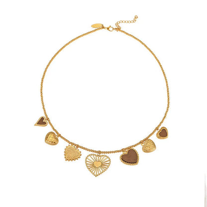 By Shir Ketting Luxe Mucho Amor Goud Met Hartjes Bedels En Edelstaal Kralen 42 Cm Verstelbaar