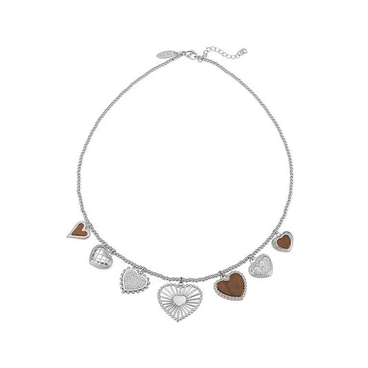 By Shir Ketting Luxe Mucho Amor Zilver Met Hartjes Bedels Verstelbare Ketting 42 Cm