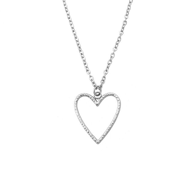 By Shir Ketting Met Open Hart Bedel Van Edelstaal Zilver Geen Verkleuring Lengte 51 Cm Met 5 Cm Verlenging