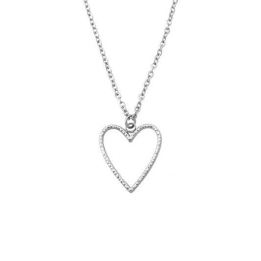By Shir Ketting Met Open Hart Bedel Van Edelstaal Zilver Geen Verkleuring Lengte 51 Cm Met 5 Cm Verlenging