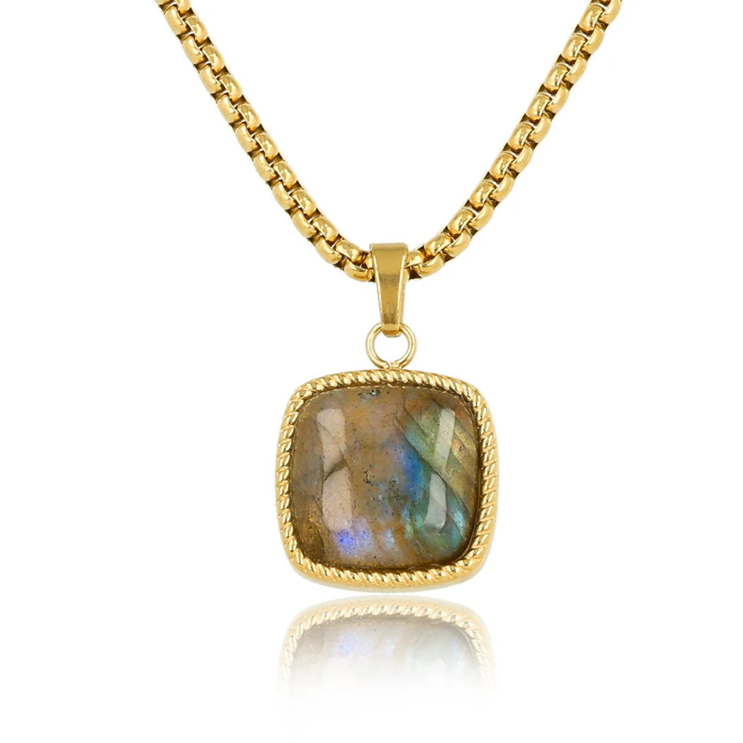MY BENDEL LABRADORITE KETTING - UNIEKE GLANS -