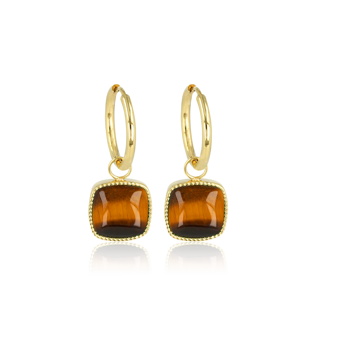 My Bendel Oorbellen Met Tiger Eye Hanger Goud Kleur Roestvrij Staal Nikkelvrij 38 Mm Lengte