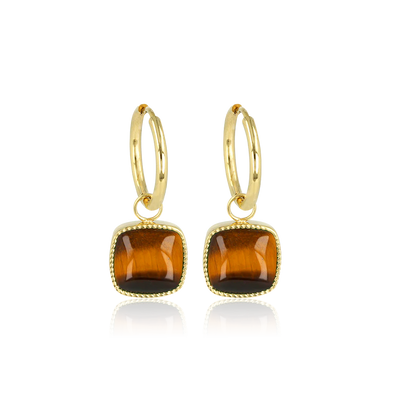 My Bendel Oorbellen Met Tiger Eye Hanger Goud Kleur Roestvrij Staal Nikkelvrij 38 Mm Lengte