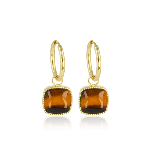 My Bendel Oorbellen Met Tiger Eye Hanger Goud Kleur Roestvrij Staal Nikkelvrij 38 Mm Lengte