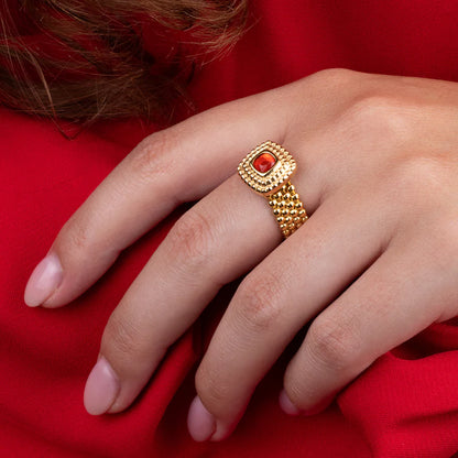 Melano Vivid Maze Steentje Vierkante Vorm Met Dubbele Rij Bolletjes Koper Oranje En Zilver 10 Mm Diameter