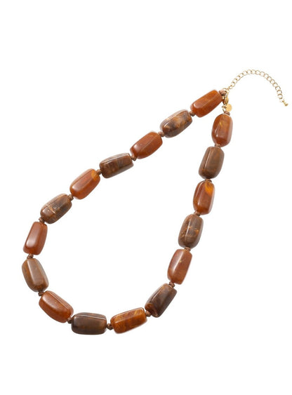 Big Square Stones Necklace - 14K + Brown