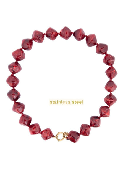 Big Diamond Stones Necklace - 14K + Burgundy