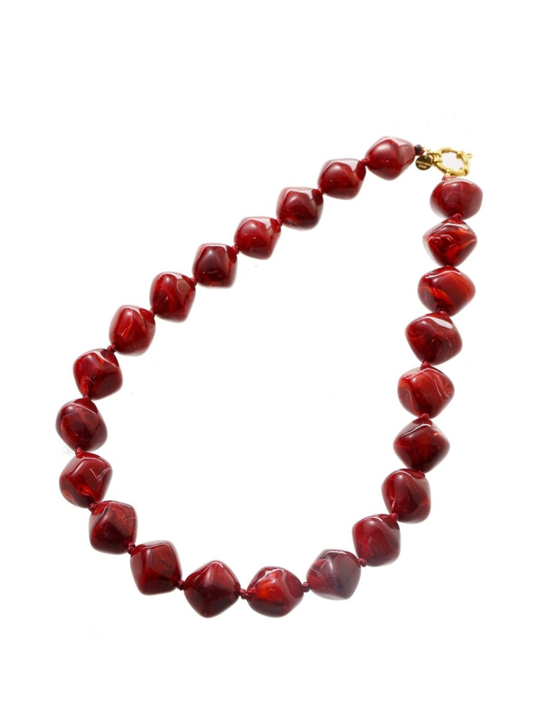 Big Diamond Stones Necklace - 14K + Burgundy