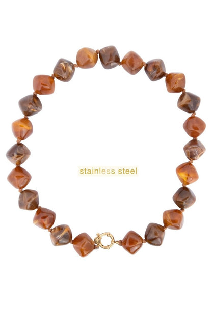 Big Diamond Stones Necklace - 14K + Brown